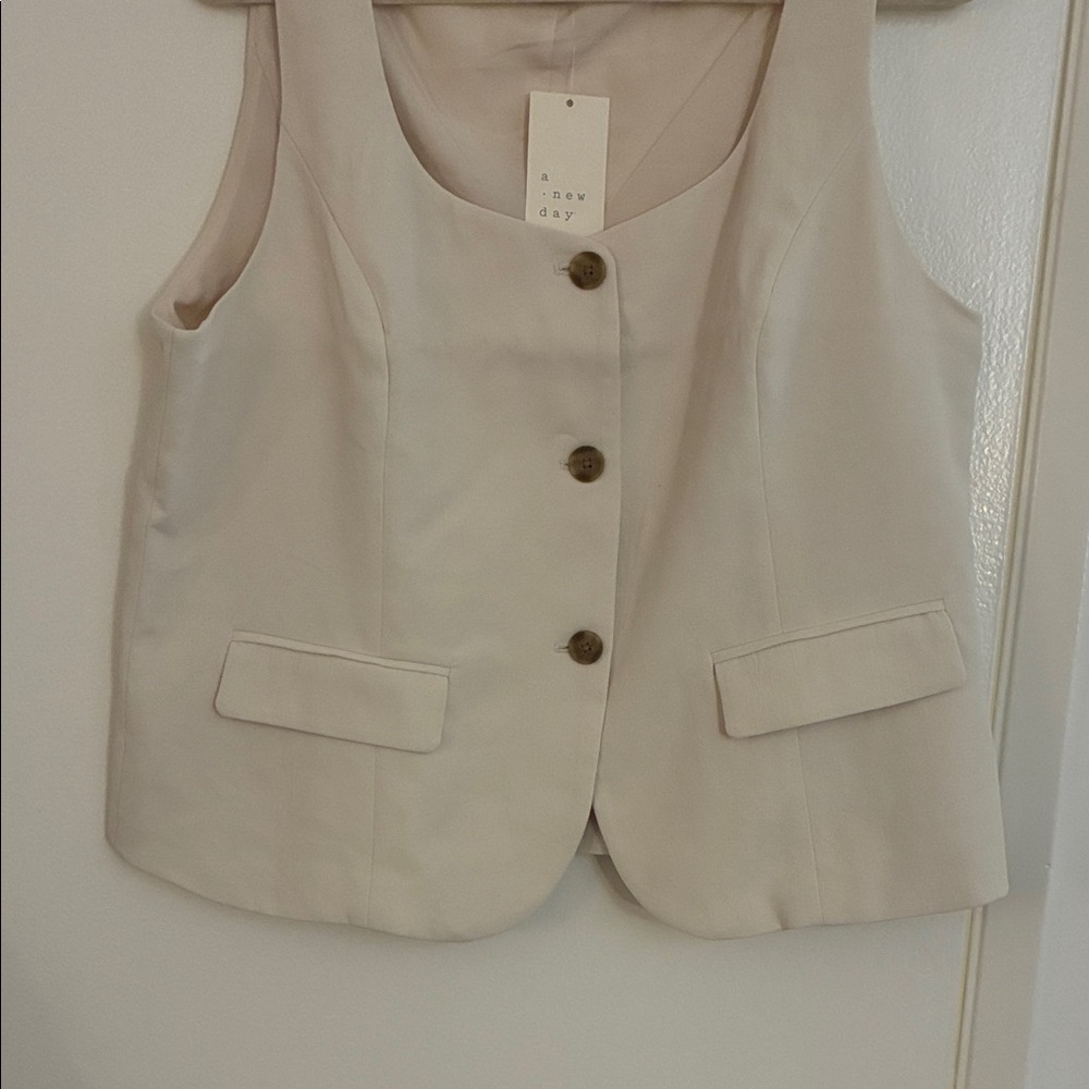 A New Day Women's Beige Button-Down Vest